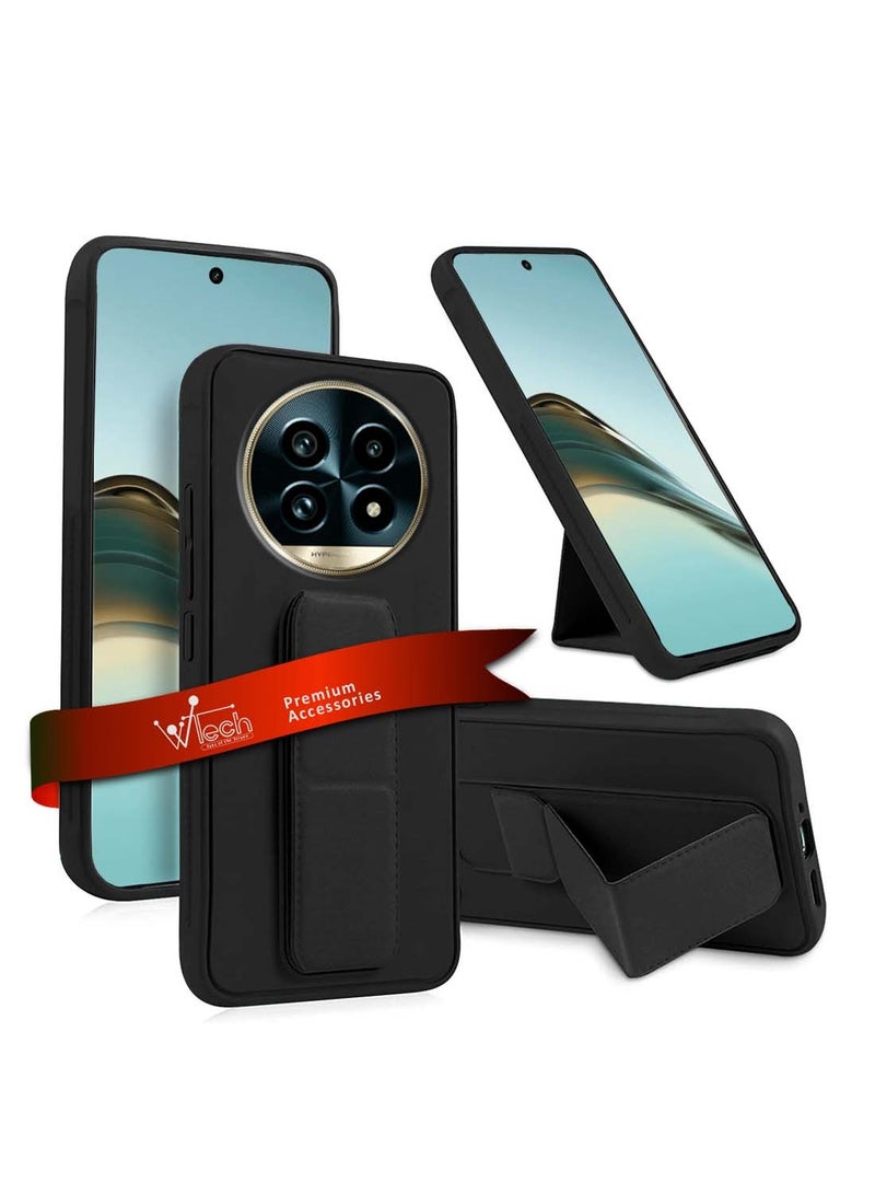 Wtech Realme 13 Pro / Realme 13 Pro+ / Realme 13 Pro Plus 5G 2024 Hand Grip Foldable Magnetic Kickstand Wrist Strap Finger Grip with Built-in Iron Case Cover - Black - Image 1