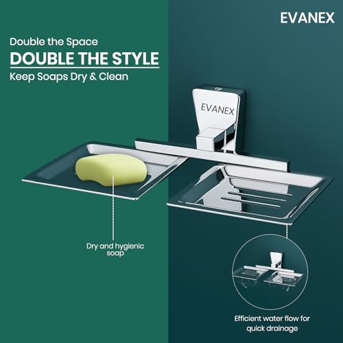 EVANEX EVANEX 304 Grade Stainless Steel Dual Soap Dish for Bathroom/Soap Stand/Soap Dish/Soap Case/Rust Proof Wall Mounted Soap Holder for Bathroom & Kitchen/Bathroom Accessories Set - Image 2