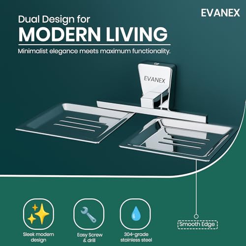 EVANEX EVANEX 304 Grade Stainless Steel Dual Soap Dish for Bathroom/Soap Stand/Soap Dish/Soap Case/Rust Proof Wall Mounted Soap Holder for Bathroom & Kitchen/Bathroom Accessories Set - Image 4