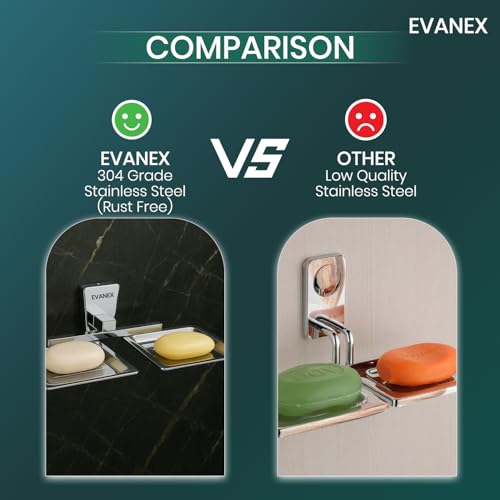 EVANEX EVANEX 304 Grade Stainless Steel Dual Soap Dish for Bathroom/Soap Stand/Soap Dish/Soap Case/Rust Proof Wall Mounted Soap Holder for Bathroom & Kitchen/Bathroom Accessories Set - Image 5