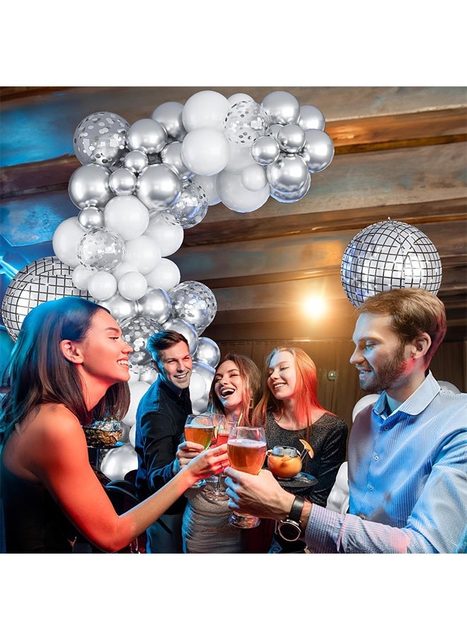 Peachjoy Disco Ball Arch Kit, White and Silver Balloon Garland With Large Metallic Mirror Balls, Silver Confetti Balloons for Party Decorations  - Image 2