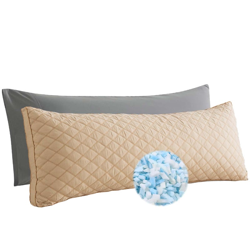 WhatsBedding Memory Foam Body Pillow for Adults Long Pillow for Sleeping Full Body Pillow for Bed  20x54 inch Dark Beige Quilted