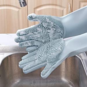 JEYANG Magic Silicone Cleaning Hand Gloves for Kitchen Dishwashing and Pet Grooming, Washing Dish, Car, Bathroom (Multicolour) -Pack of 1 Pair - Image 2