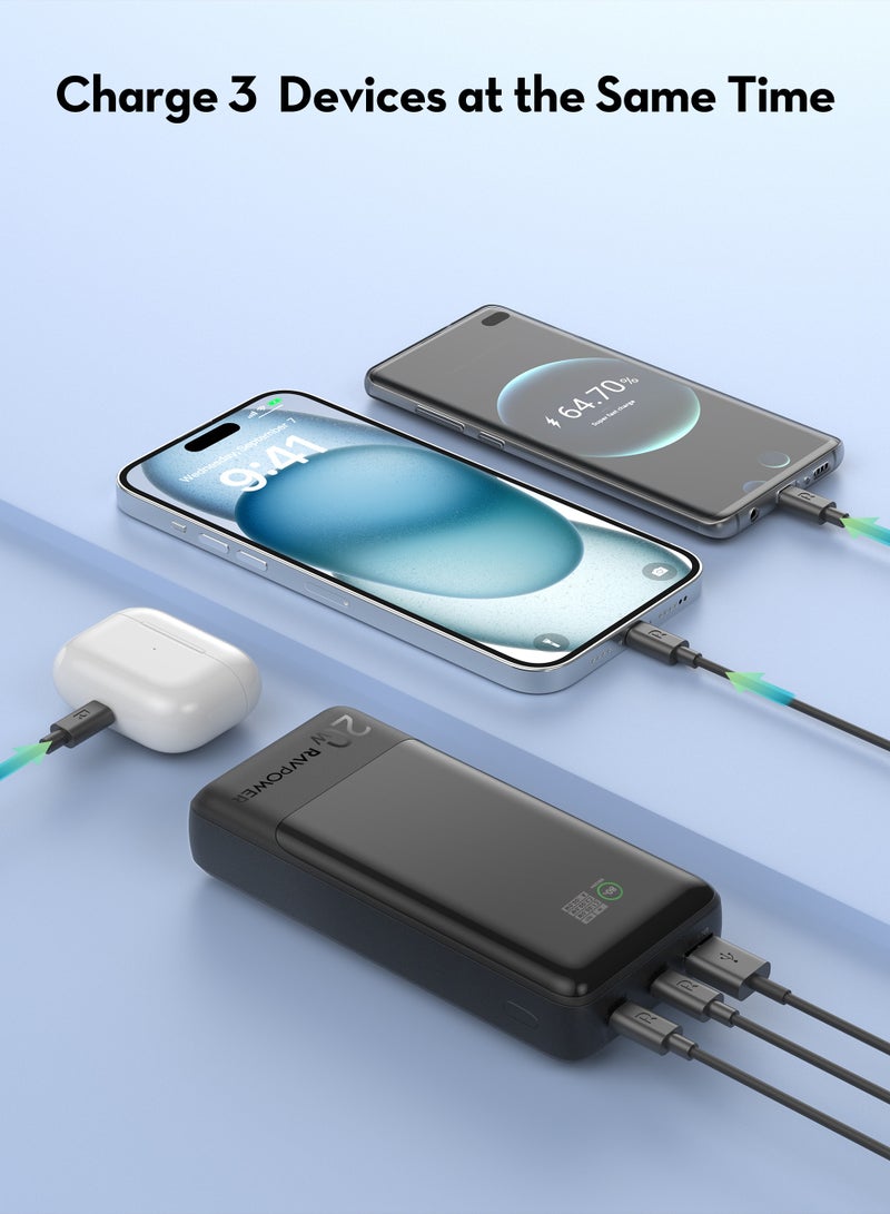 راف باور بطارية محمولة 20 واط، مع منفذي Type-C مزدوجين، منفذ USB، وشاشة عرض - - Image 5