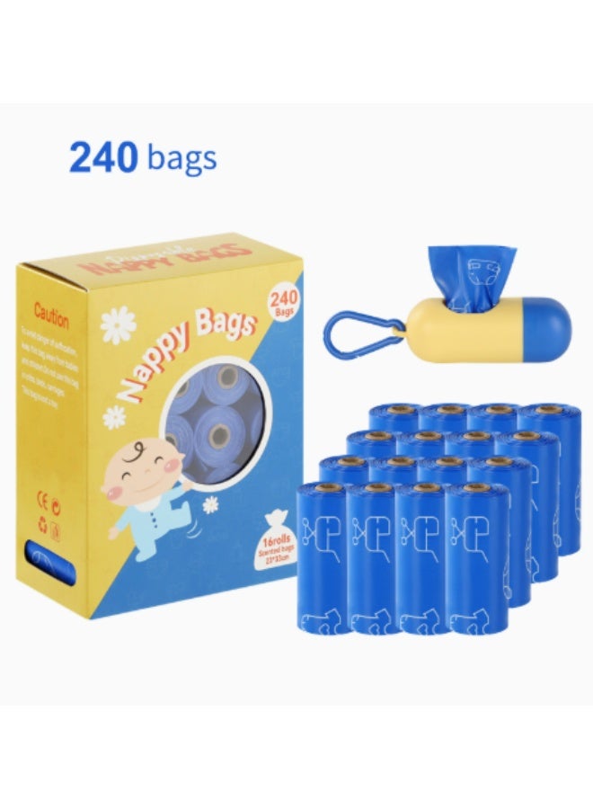 WEKUBA 240PCS Baby Diaper Disposal Bags, 16 Rolls of Diaper Bags,Disposable Baby Diaper Bags, Biodegradable, Leak‑Proof Durable Diaper Nappy Waste Bags with Dispenser, Portable for Daily Use & Travel, Quick Diaper Disposal Solution - Image 1