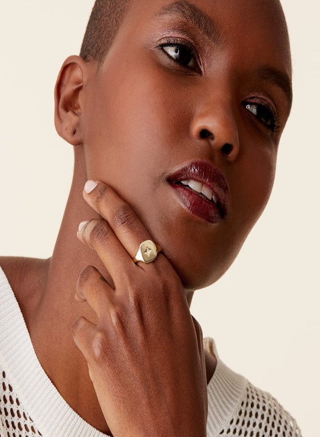 PAVOI 14K Gold Plated Signet Ring for Women | Bold Stackable Ring (Yellow Gold, 8) - Image 3