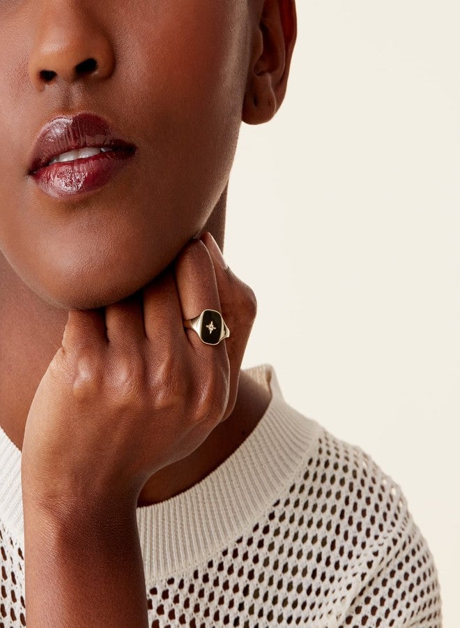 PAVOI 14K Gold Plated Signet Ring for Women | Bold Stackable Ring (Yellow Gold, 8) - Image 2