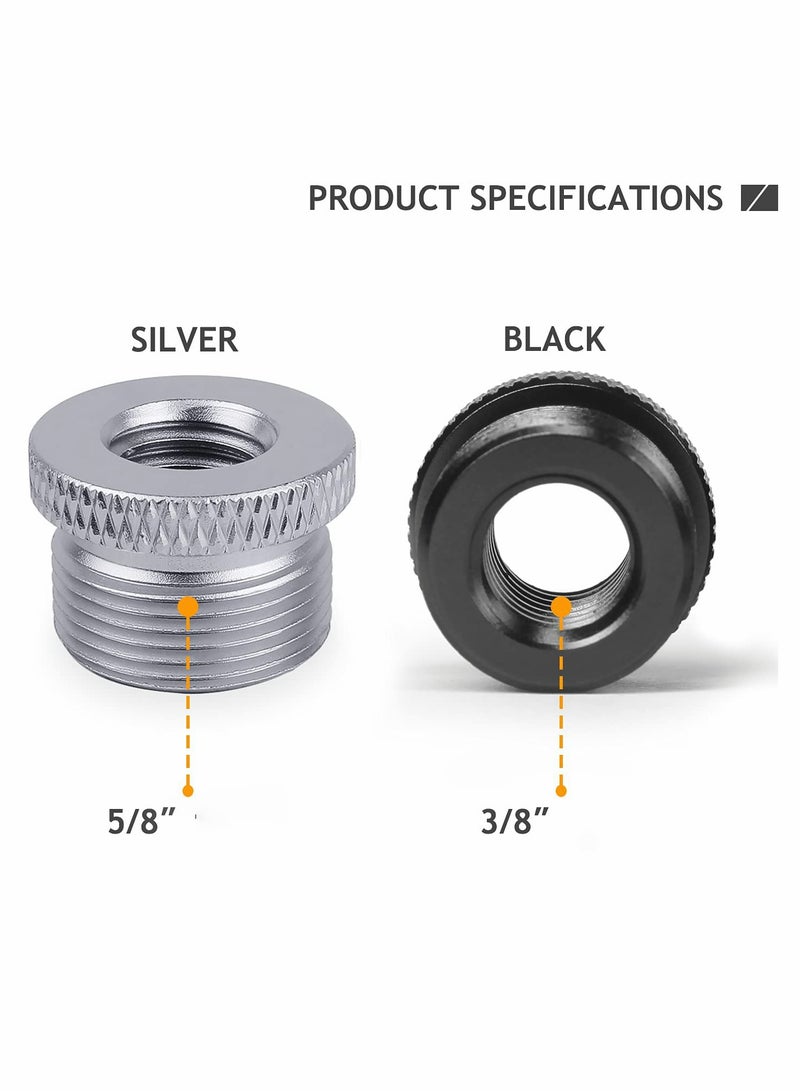 4 Pack Microphone Screw Thread Adapter 5/8 Inch Male to 3/8 Inch Female Compatible with Blue Yeti and Snowball Microphones in Black and Silver - Image 3