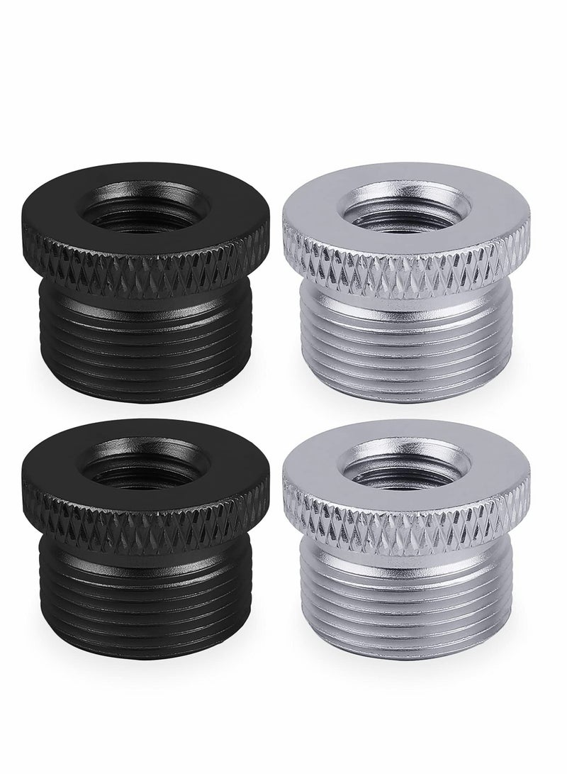 4 Pack Microphone Screw Thread Adapter 5/8 Inch Male to 3/8 Inch Female Compatible with Blue Yeti and Snowball Microphones in Black and Silver - Image 1