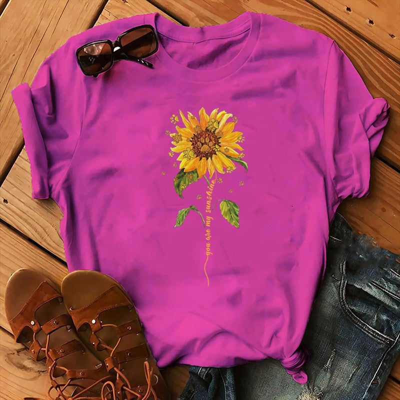 2020 AliExpress wish ebay Amazon foreign trade independent station womens Christmas Animal Flower short sleeve Rose Red 