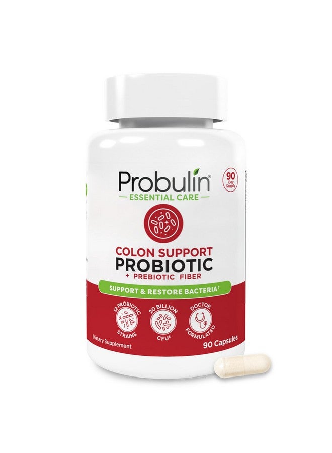 Probulin مكمل بروبيولين لدعم القولون، بروبيوتيك يومي، لصحة الأمعاء والهضم والمناعة، كبسولات بروبيوتيك للرجال والنساء، 20 مليار وحدة تشكيل مستعمرة، نباتي، زجاجة تحتوي على 90 كبسولة - Image 1