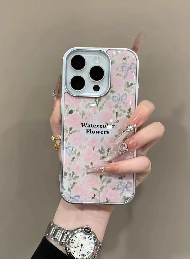 NIBEMINENT Refreshing Pink Cherry Protective TPU Case Cover For iPhone 16 Plus, Full Screen Pink Flowers
