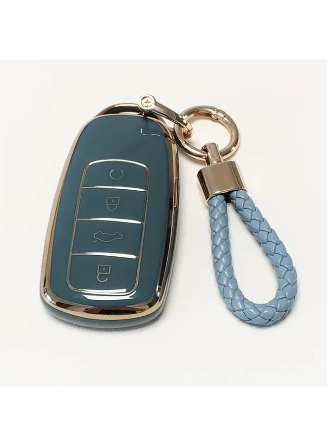 غطاية مفتاح TPU سوداء مع سلسلة مفاتيح لأزرار استبدال شيري تيجو 8 برو - Image 3