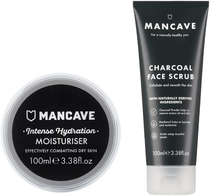ManCave Premium Skincare Intense Moisturizer and Charcoal Face Scrub