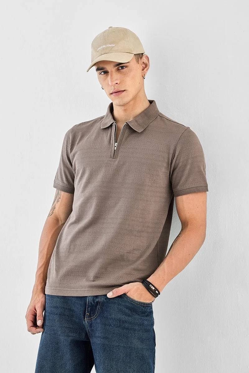 SNITCH 100% Cotton Jacquard Zipper Polo T-shirt