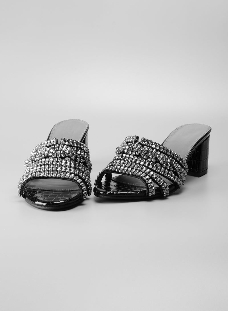 Women's  Handmade High-heel Designer Sandals  ,Crystal Round Toe ,Party and Casual Vacation Flat Shoes Fashion For Summer 2024 - Image 3