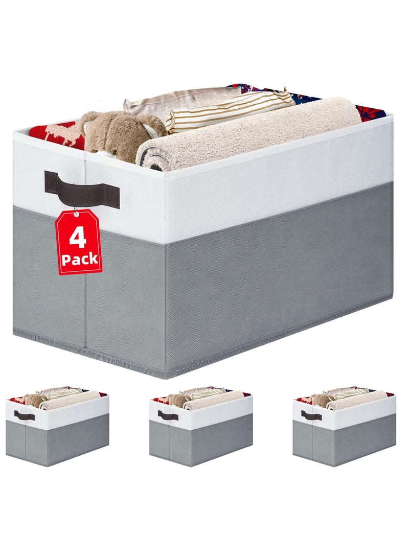 LENND 4 Pack Large Storage Baskets for Shelves | Fabric Closet Organizers and Storage Bins with Handles Home Organization | Decorative Collapsible Baskets for Organizing Clothes Toy Nursery 35.5*25.4cm  - Image 1