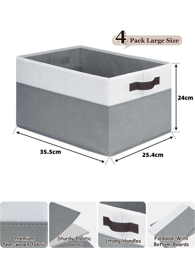 LENND 4 Pack Large Storage Baskets for Shelves | Fabric Closet Organizers and Storage Bins with Handles Home Organization | Decorative Collapsible Baskets for Organizing Clothes Toy Nursery 35.5*25.4cm  - Image 2