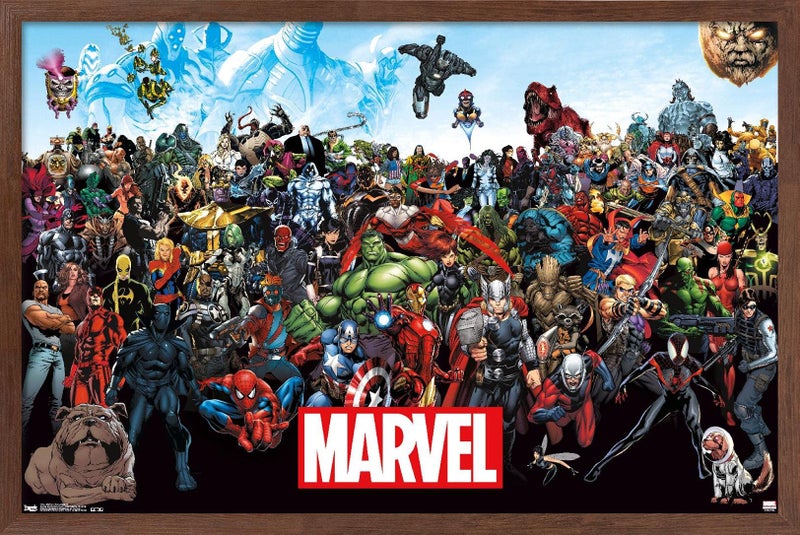 Trends International Marvel Comics The Marvel Lineup Wall Poster 34L x 224W Mahogany Framed Version