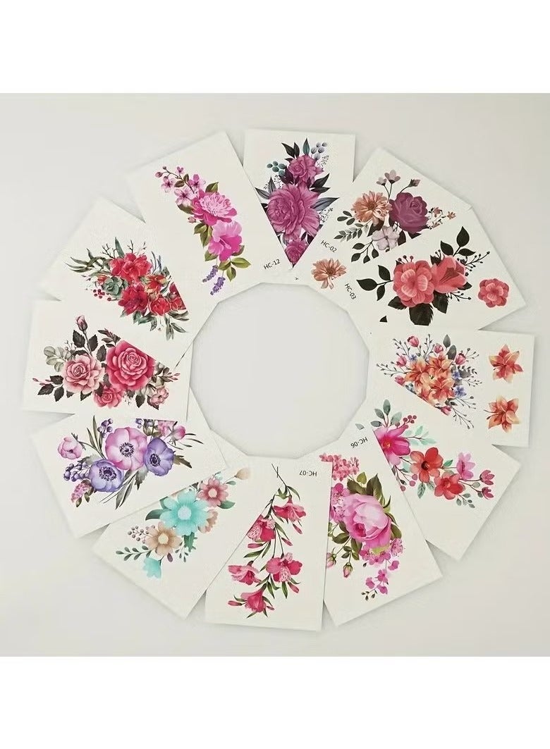 12 sheets Waterproof Flower Tattoo Sticker for Women  - Image 2