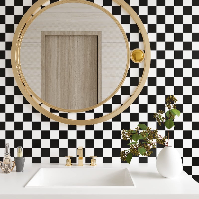 VaryPaper Thick Checkered Peel and Stick Wallpaper Black and White Wallpaper 157x787 Self Adhesive Waterproof Contact Paper for Kitchen Backsplash Bathroom Walls Countertops Drawer Shelf Liners