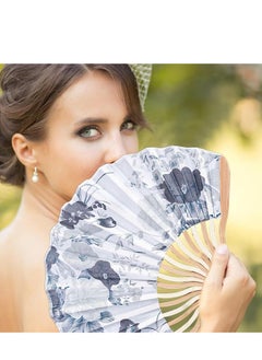 KASTWAVE Hand Folding Fans, Hand Fans for Women Foldable, Portable Folding Fan with Flower Pattern, Chinese Vintage Hand Fan with Bamboo Curved Frame for Dancing Wedding Party Props Decoration  - Image 5