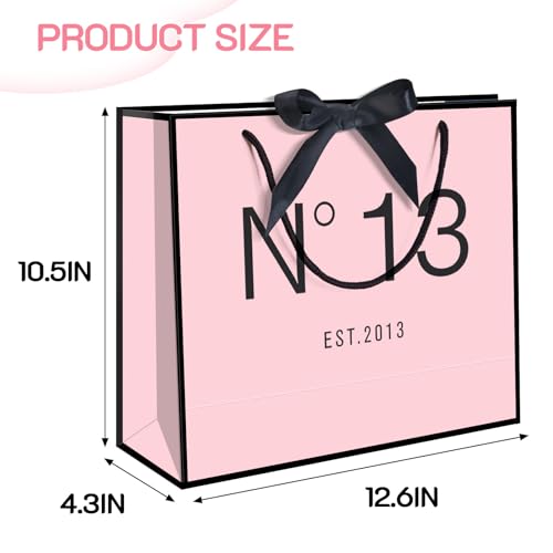 QLSKO 13" Birthday Gift Bag with Card Envelope Sticker Bow Ribbon and Tissue papers for Women Girls Design with Handles,13th-100th (EST.2013 13th, 13" W x 10.5" H x 4.3" D) - Image 3