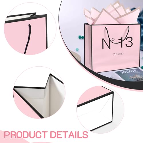 QLSKO 13" Birthday Gift Bag with Card Envelope Sticker Bow Ribbon and Tissue papers for Women Girls Design with Handles,13th-100th (EST.2013 13th, 13" W x 10.5" H x 4.3" D) - Image 4