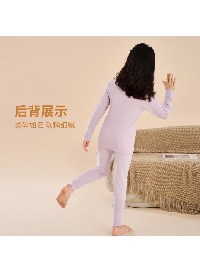 Dingguagua Girls' Thermal Underwear Set Autumn Clothes Light Purple Pink M 170