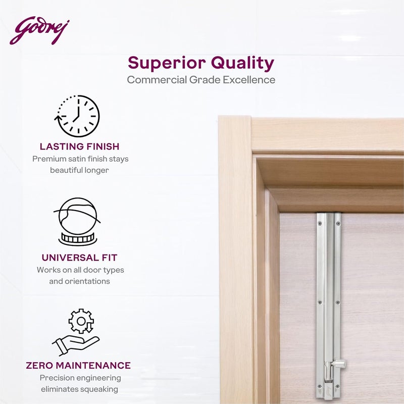 Godrej Locking Solutions and Systems Godrej Tower Bolt Suitable for Left Right Handed Inside Outside Opening Doors Size 10 Inch Stainless Steel Material Satin Finish Pack of 2  - Image 5
