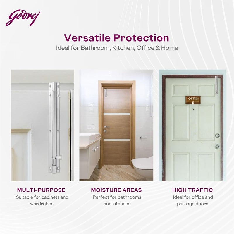 Godrej Locking Solutions and Systems Godrej Tower Bolt Suitable for Left Right Handed Inside Outside Opening Doors Size 10 Inch Stainless Steel Material Satin Finish Pack of 2  - Image 4