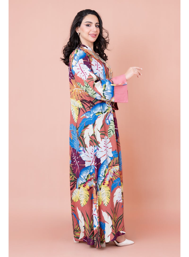 اكسا جلابية مطرزة نقوش براعم زهور - Image 3