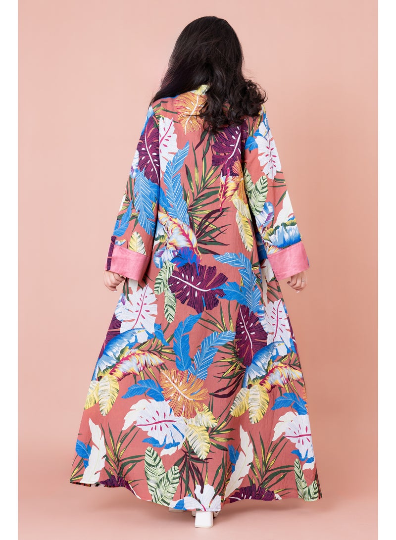 اكسا جلابية مطرزة نقوش براعم زهور - Image 2