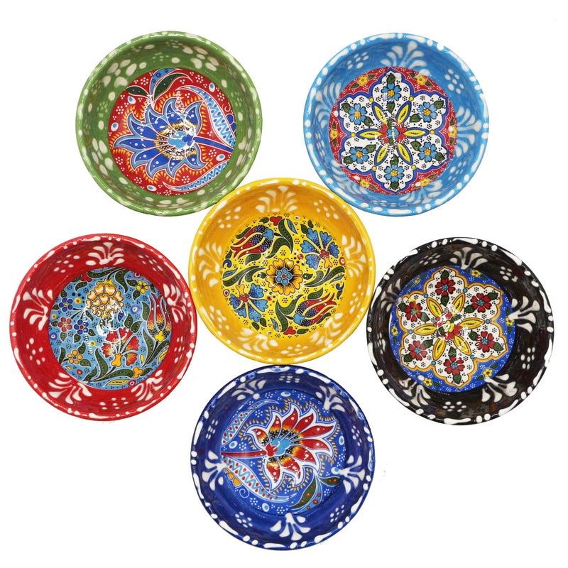 Silver Craft Silver Craft 6 Pcs Hand Painted Decorative Serving Turkish Tiny Bowls  Handmade Ceramic Bowl Set of 33inc85cm 25 Oz Pinch Multicolor Small Best Gift Set Tulip 