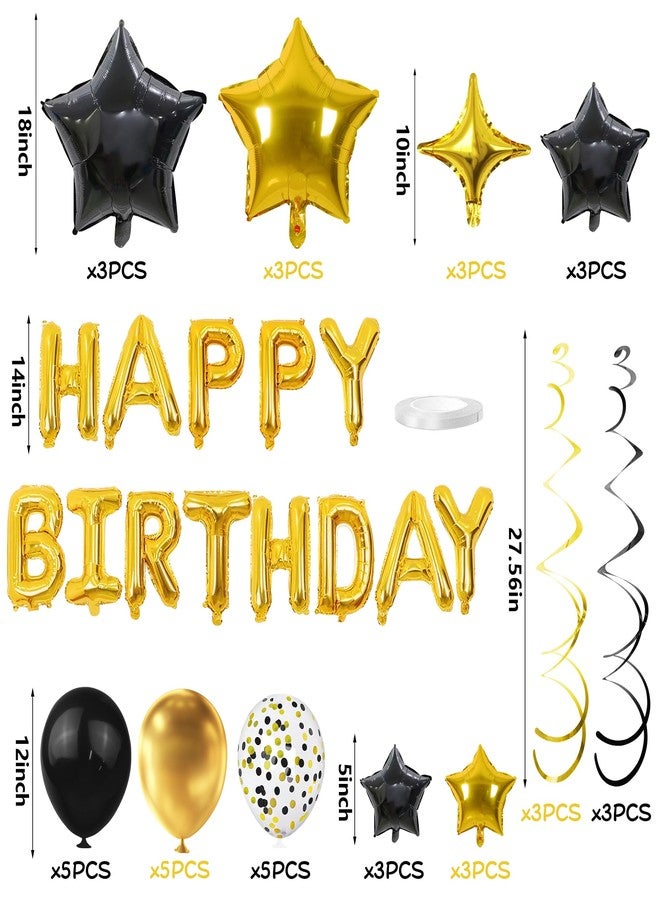 SPFYunion ٥٦ بالونًا مكتوبًا عليها "عيد ميلاد سعيد"، لافتة عيد ميلاد سعيد، بالونات ذهبية وسوداء للأولاد والرجال والفتيات والنساء، زينة حفلات أعياد الميلاد من ١٦ إلى ٦٠ - Image 2