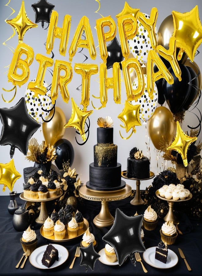 SPFYunion ٥٦ بالونًا مكتوبًا عليها "عيد ميلاد سعيد"، لافتة عيد ميلاد سعيد، بالونات ذهبية وسوداء للأولاد والرجال والفتيات والنساء، زينة حفلات أعياد الميلاد من ١٦ إلى ٦٠ - Image 3