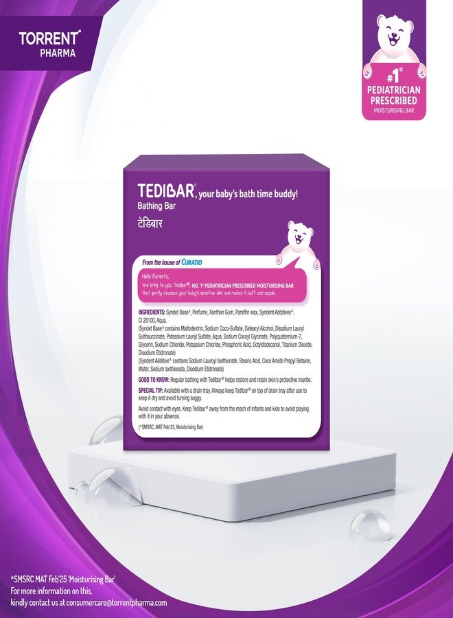 Tedibar Moisturising Baby Bathing Bar each (75gx2) with Skin Friendly PH|100% Soap Free|Dermatologically Tested x Pack of 4 - Image 3