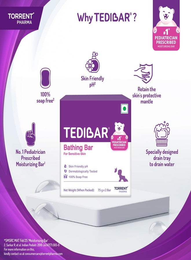 Tedibar Moisturising Baby Bathing Bar each (75gx2) with Skin Friendly PH|100% Soap Free|Dermatologically Tested x Pack of 4 - Image 5