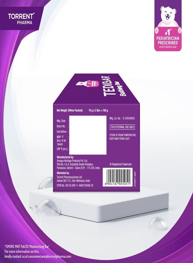 Tedibar Moisturising Baby Bathing Bar each (75gx2) with Skin Friendly PH|100% Soap Free|Dermatologically Tested x Pack of 4 - Image 4