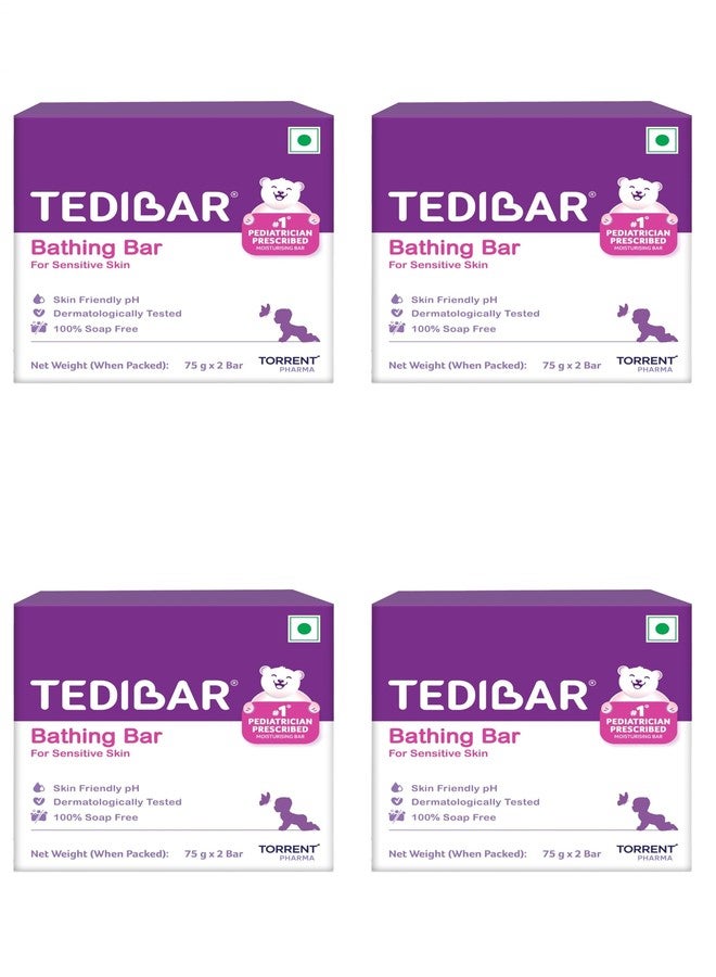 Tedibar Moisturising Baby Bathing Bar each (75gx2) with Skin Friendly PH|100% Soap Free|Dermatologically Tested x Pack of 4 - Image 1