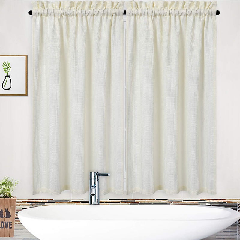 NANAN Short Tier Curtains Waffle Weave Textured Bathroom Curtains Window Covering Kitchen Cafe Curtains 30 x 54 Ivory Set of 2