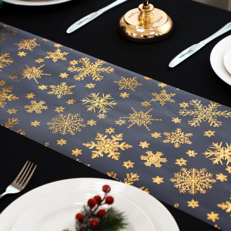 Snowkingdom 2 Pcs Christmas Snowflake Gold Table Runner, 108 Inch Sparkly Gold Glitter Metallic Foil Runners Decorations for Seasonal Winter Festival Holiday Home Party - Image 4