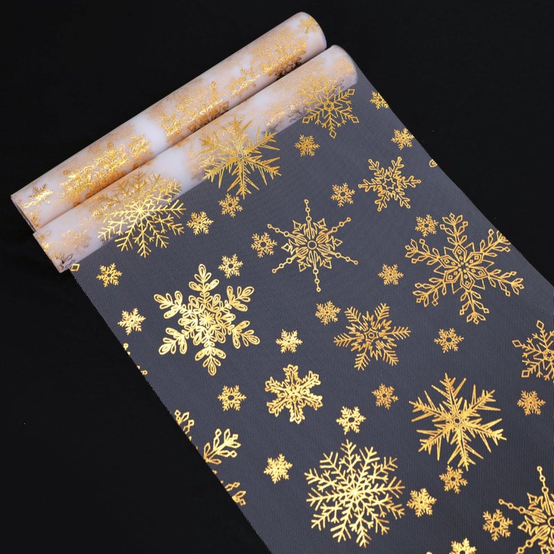 Snowkingdom 2 Pcs Christmas Snowflake Gold Table Runner, 108 Inch Sparkly Gold Glitter Metallic Foil Runners Decorations for Seasonal Winter Festival Holiday Home Party - Image 2