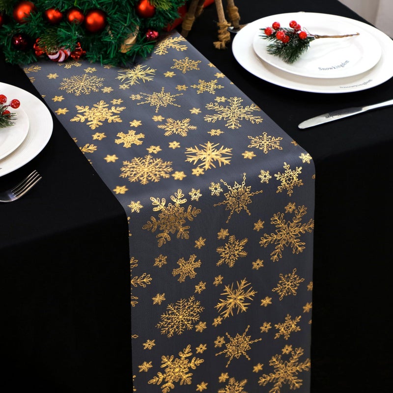 Snowkingdom 2 Pcs Christmas Snowflake Gold Table Runner, 108 Inch Sparkly Gold Glitter Metallic Foil Runners Decorations for Seasonal Winter Festival Holiday Home Party - Image 1