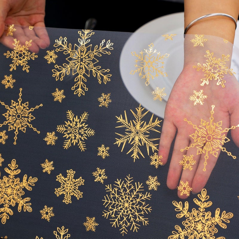 Snowkingdom 2 Pcs Christmas Snowflake Gold Table Runner, 108 Inch Sparkly Gold Glitter Metallic Foil Runners Decorations for Seasonal Winter Festival Holiday Home Party - Image 5