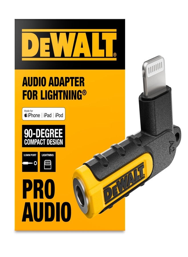 DEWALT محول DEWALT ثقيل الوزن 3.5 مم إلى Lightning، موصل L بزاوية 90 درجة أنثوي إلى موصل سماعة رأس 3.5 مم ذكري لجهاز iPhone، متوافق مع محولات Lightning إلى موصل سماعة رأس 3.5 مم، يتكيف مع الأجهزة القديمة - Image 1
