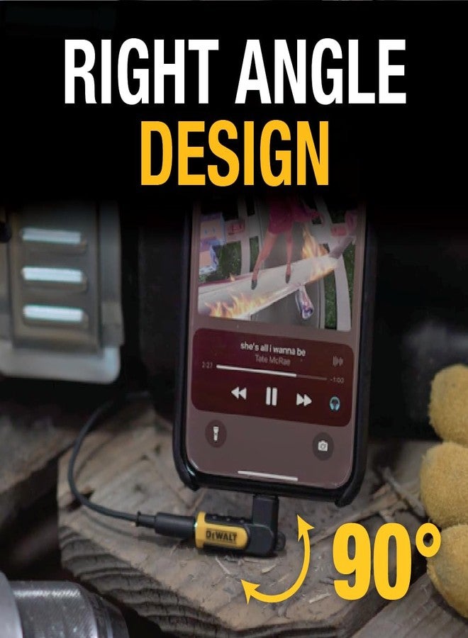 DEWALT محول DEWALT ثقيل الوزن 3.5 مم إلى Lightning، موصل L بزاوية 90 درجة أنثوي إلى موصل سماعة رأس 3.5 مم ذكري لجهاز iPhone، متوافق مع محولات Lightning إلى موصل سماعة رأس 3.5 مم، يتكيف مع الأجهزة القديمة - Image 3