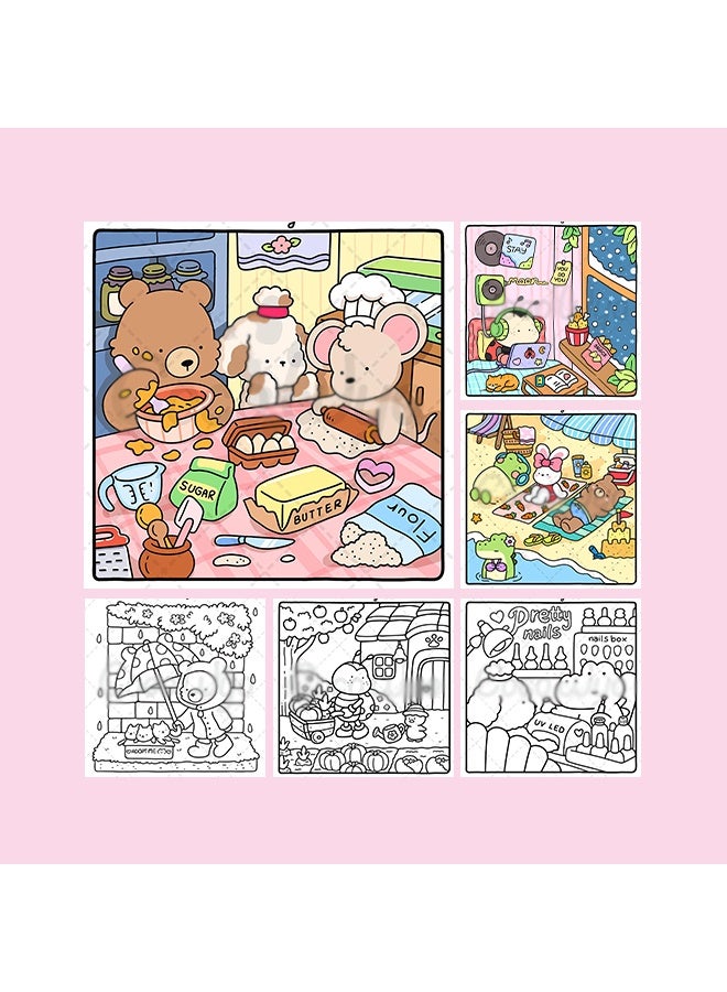 Unique Cozy Friends: A Stress-Relief Coloring Book for Adults & Teens – Adorable Animal Characters with Relaxing Simple Designs, Stress Relief & Mindfulness Art Therapy (Cozy Friends Series) - Image 2