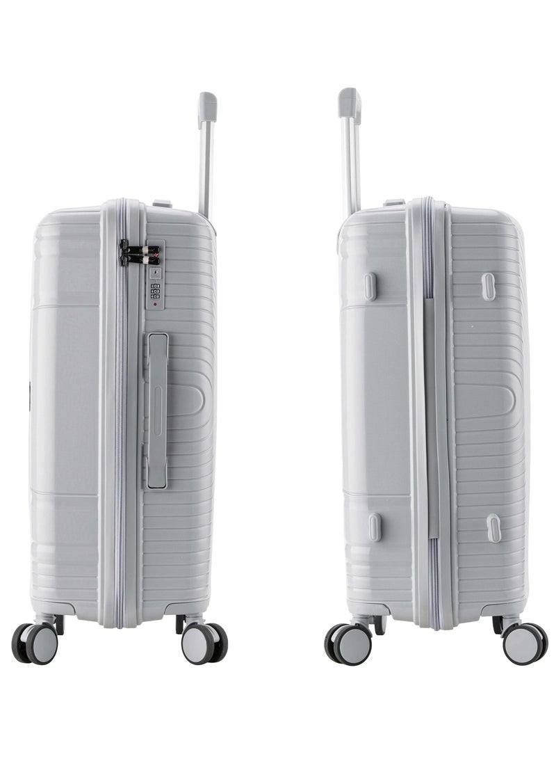 SENATOR Unisex Hard Case Medium Checked Luggage Lightweight PP Fashion Trolley Luggage with 360° Degree 4 Twin Wheel and Safe Zippers KH1010 Light Grey - Image 3
