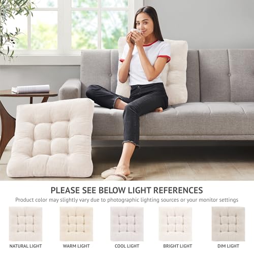 Degrees of Comfort Meditation Floor Pillow Set of 2, Square Large Pillows Seating for Adults, Tufted Corduroy Cushion for Balcony Outdoor Tatami Living Room, Beige, 22x22 Inch - Image 3